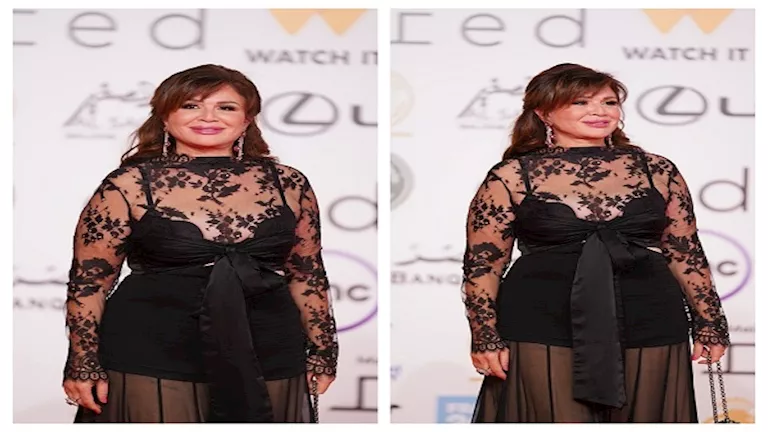 إلهام شاهين تتألق بفستان شفاف في افتتاح مهرجان القاهرة السينمائي الـ46