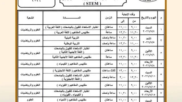 جدول الثانوية