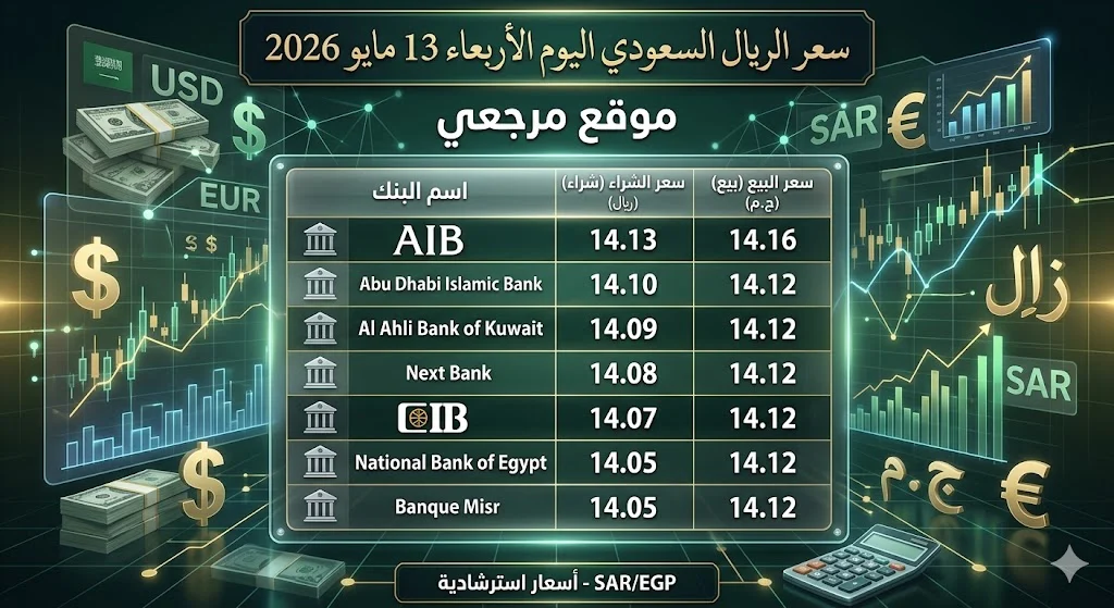 سعر الريال السعودي اليوم الأربعاء 13 مايو 2026