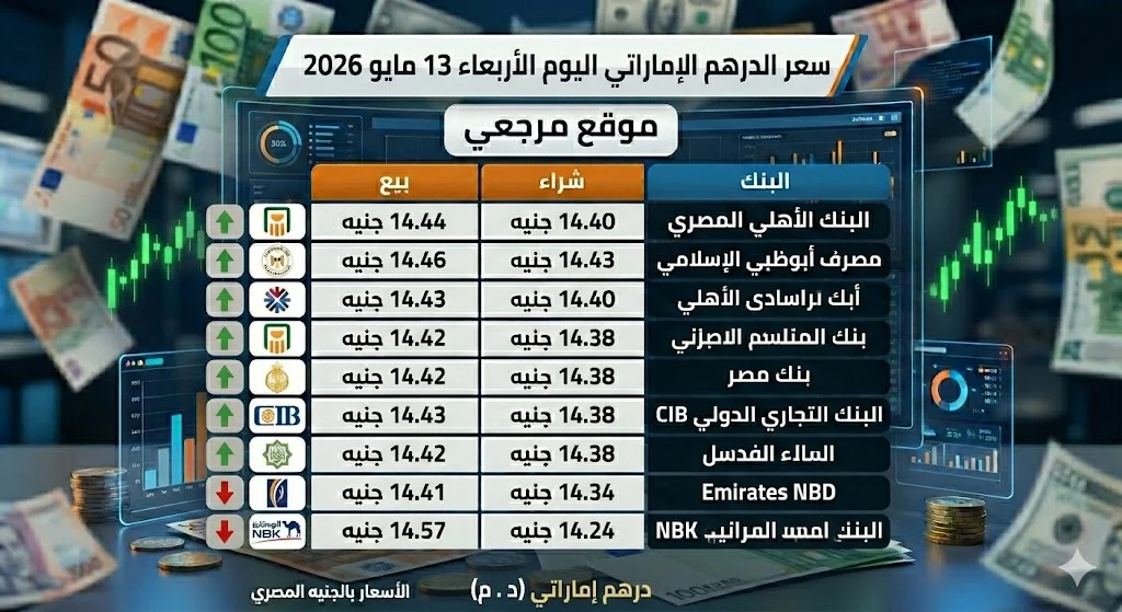 سعر الدرهم الإماراتي اليوم الأربعاء 13 مايو 2026 
