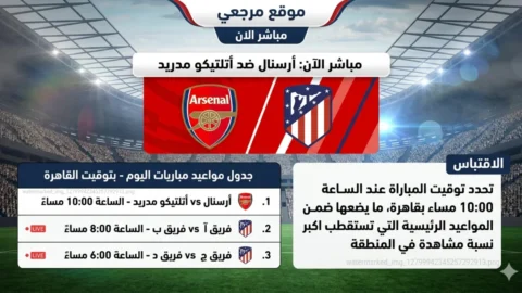 Arsenal vs Atlético Madrid.. القنوات الناقلة لمباراة اتلتيكو مدريد ضد ارسنال اليوم 5 مايو 2026